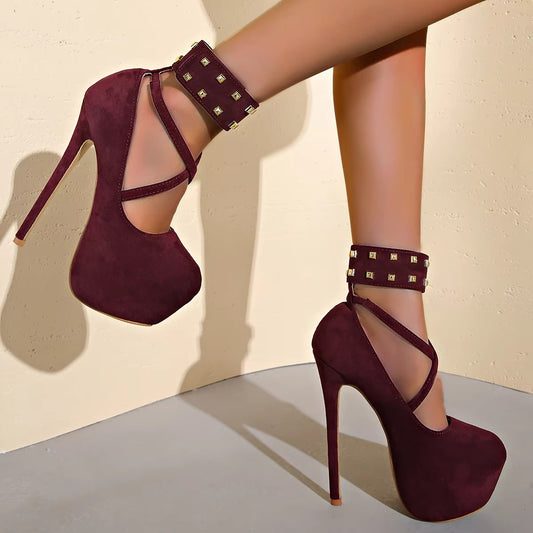 619A 16cm ultra-high-heeled sandals – platform, sexy, rivet, belt buckle, 2025 new, size 35-42, factory direct