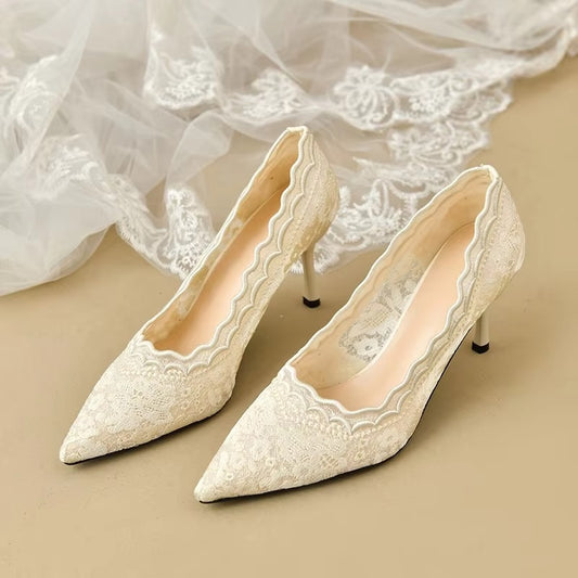 108-1 lace bridal shoes – 8cm heels, 2025 new, size 35-42, factory direct