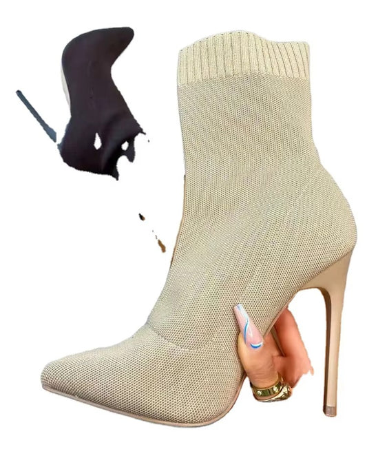 Ladies solid color high elastic boots – sexy mid-calf, thin heel, socks shoes 880