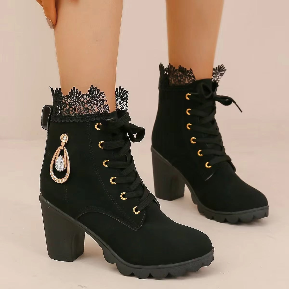 504 sexy lace suede ankle boots – lady, size 35-42, studded heeled, 2025 new design