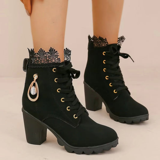 504 sexy lace suede ankle boots – lady, size 35-42, studded heeled, 2025 new design