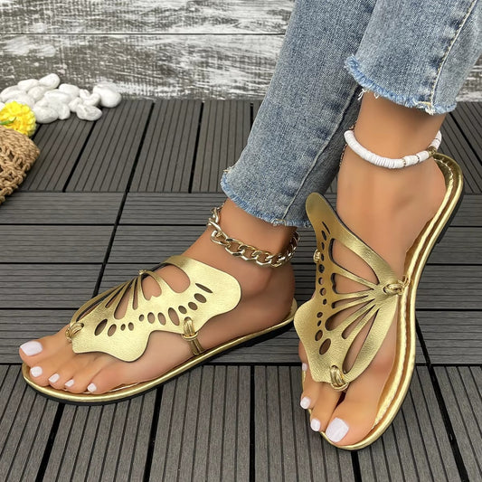 212 new PU hollow butterfly wings women's sandals – low price, flat flip flop slippers