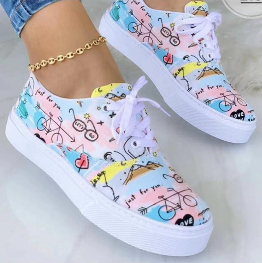 Women's cartoon graffiti casual sneakers 183