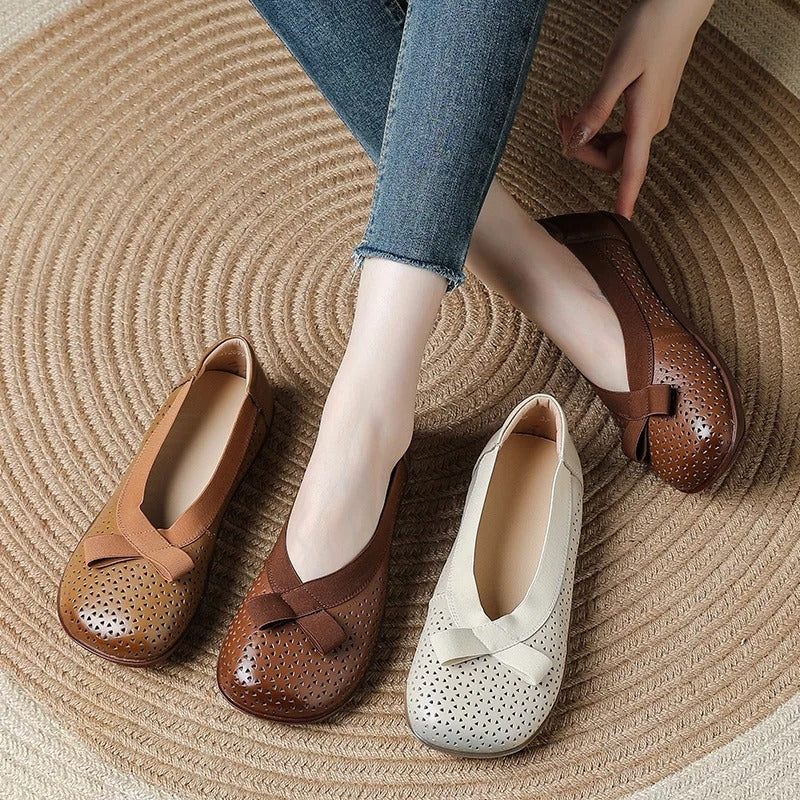 New hollowed ballet flats – women's, round toe, shallow, for elderly, summer/autumn, driving moccasins, slip-on