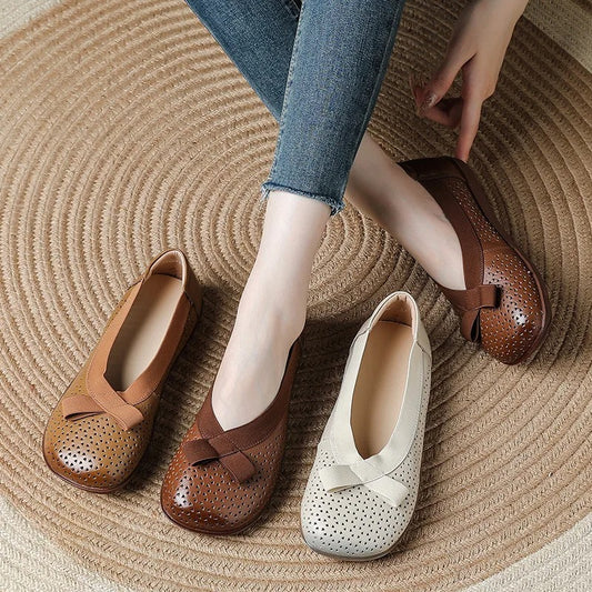 New hollowed ballet flats – women's, round toe, shallow, for elderly, summer/autumn, driving moccasins, slip-on