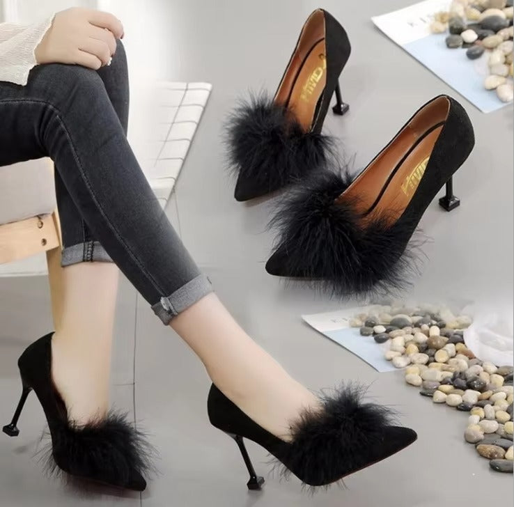 New style plush pointed toe ladies' high heels 8899