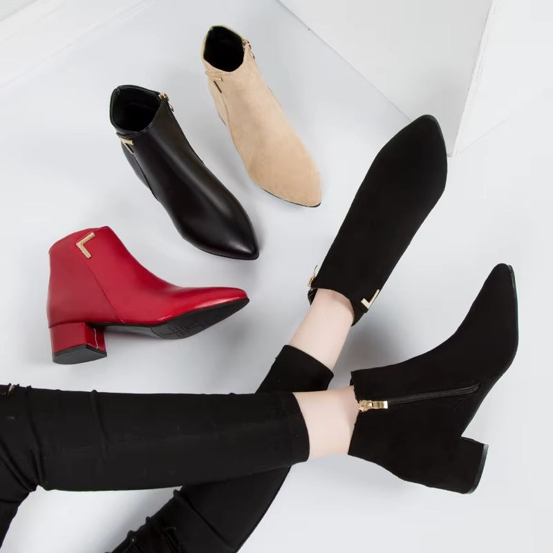 Solid color simple ankle boots – PU and suede A155
