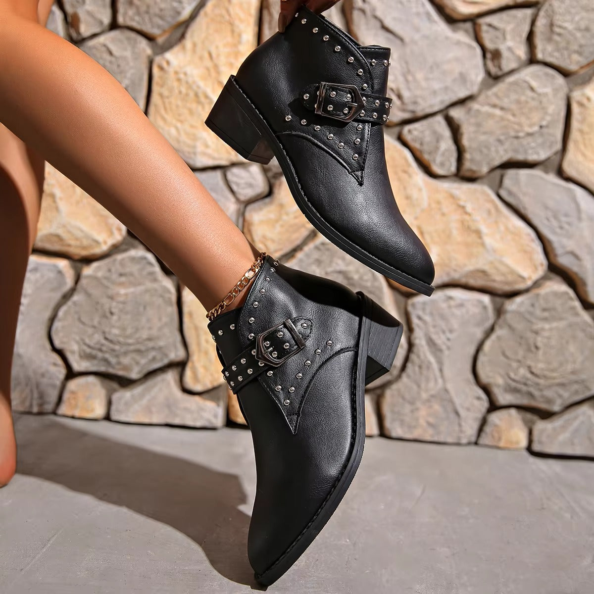 768 studded western cowboy ankle boots – PU & suede, lady, size 36-43, hot-selling, 2025 new design