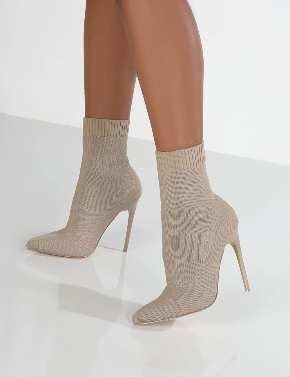 Ladies solid color high elastic boots – sexy mid-calf, thin heel, socks shoes 880