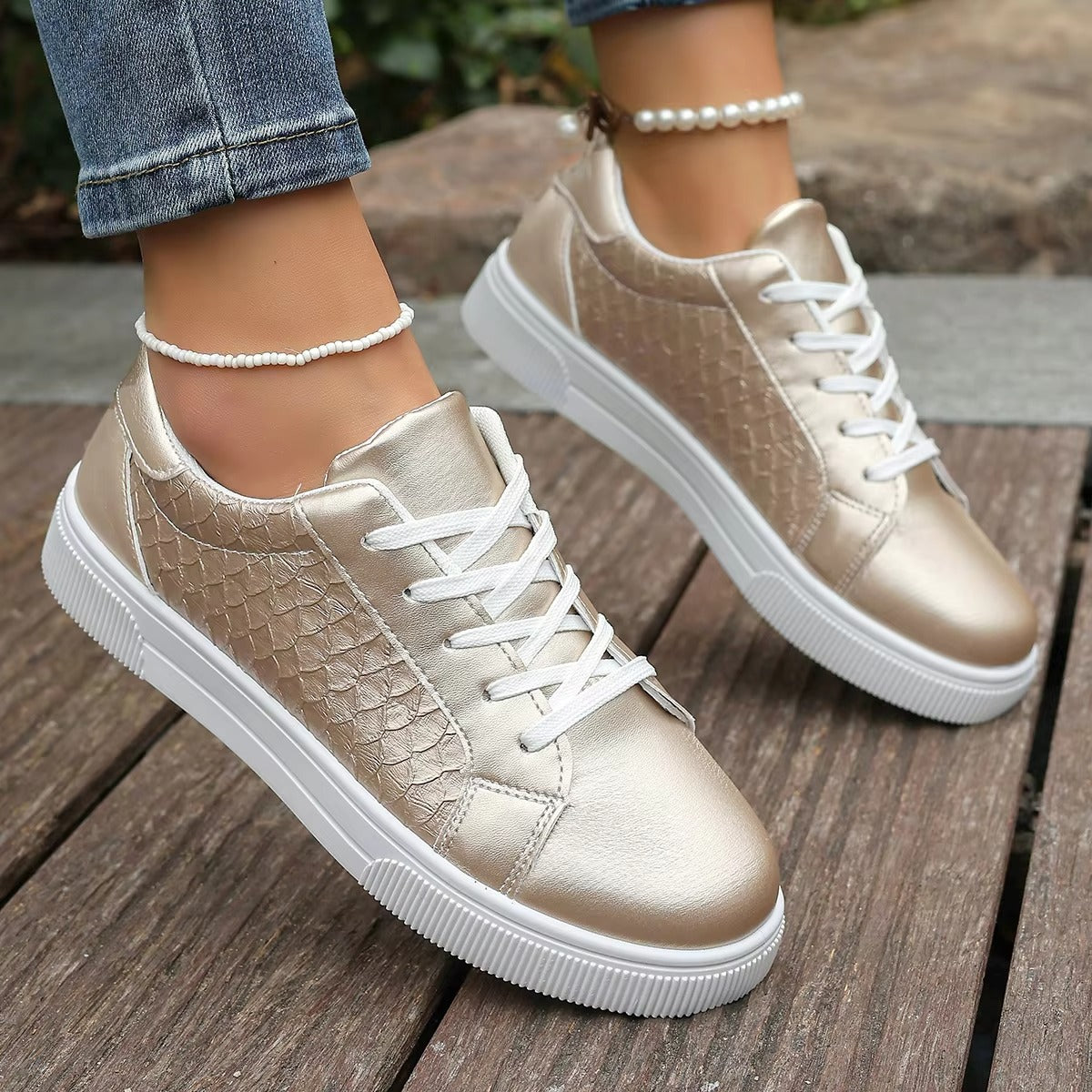 1029 2025 new design golden fish scales PU sneakers – women's, size 36-42, sports casual