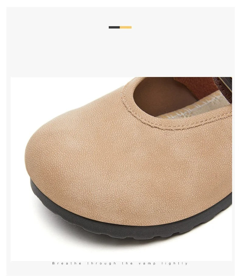 New fashion buckle mules – women's autumn easy slip-on, shallow, wide toe, faux leather flats