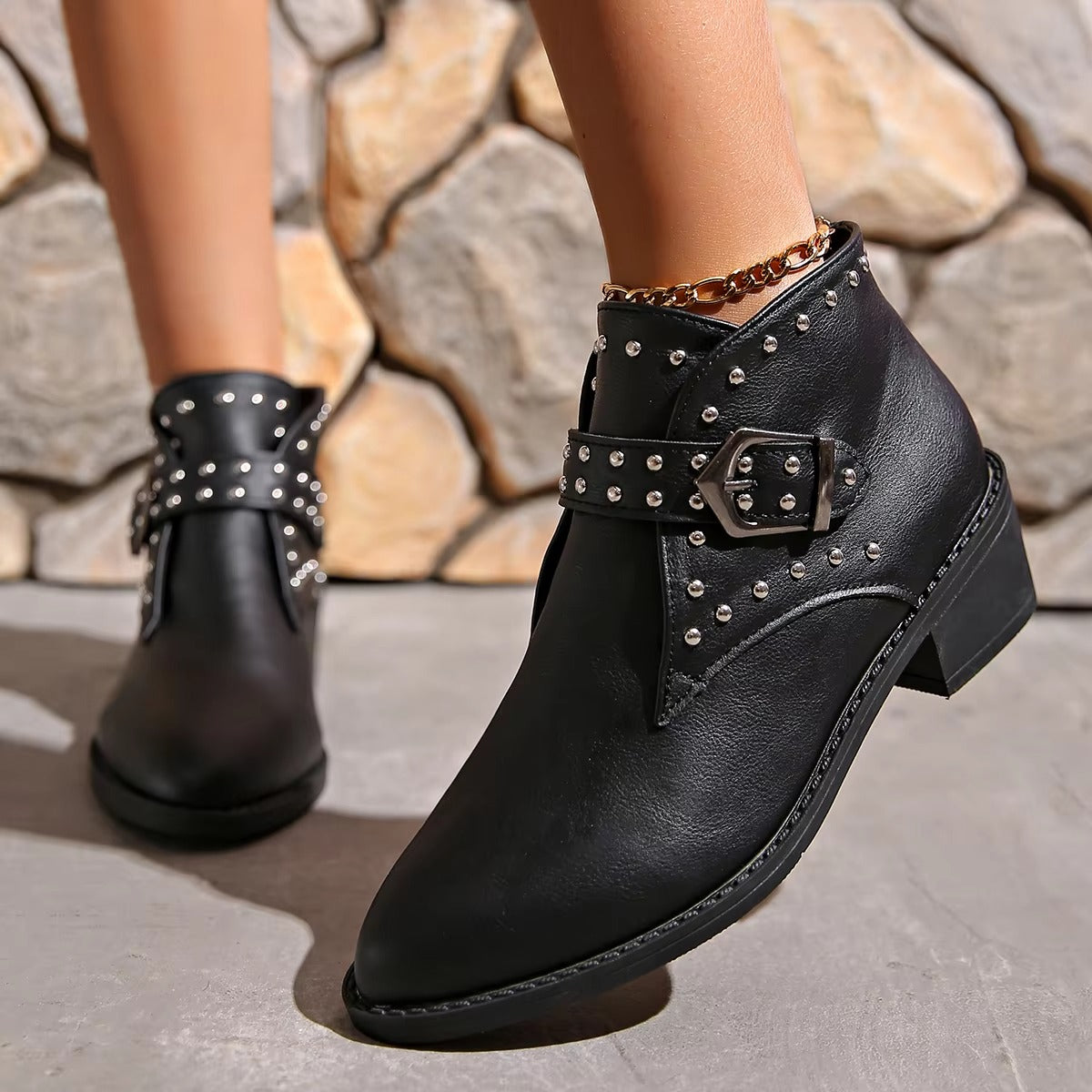 768 studded western cowboy ankle boots – PU & suede, lady, size 36-43, hot-selling, 2025 new design