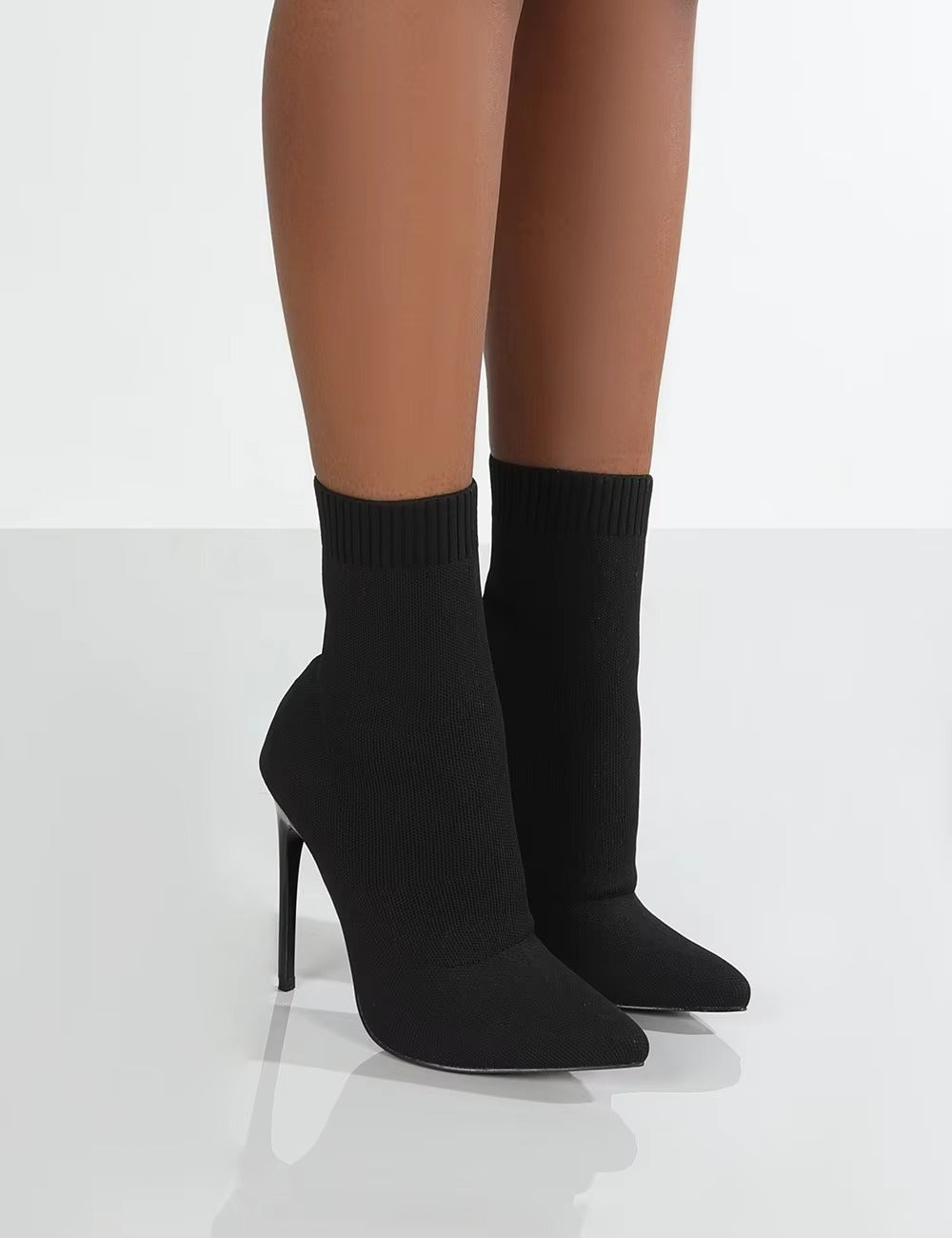 Ladies solid color high elastic boots – sexy mid-calf, thin heel, socks shoes 880