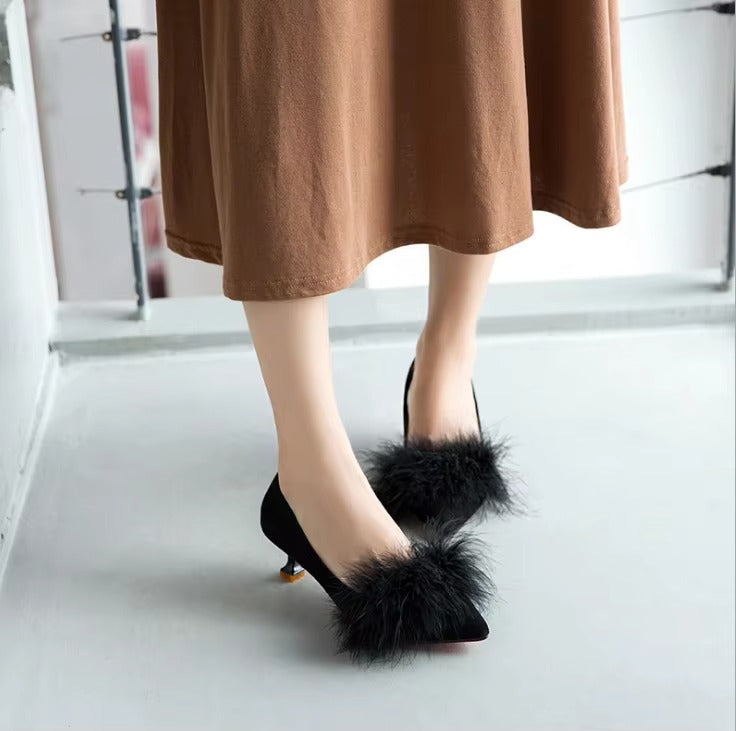 New style plush pointed toe ladies' high heels 8899