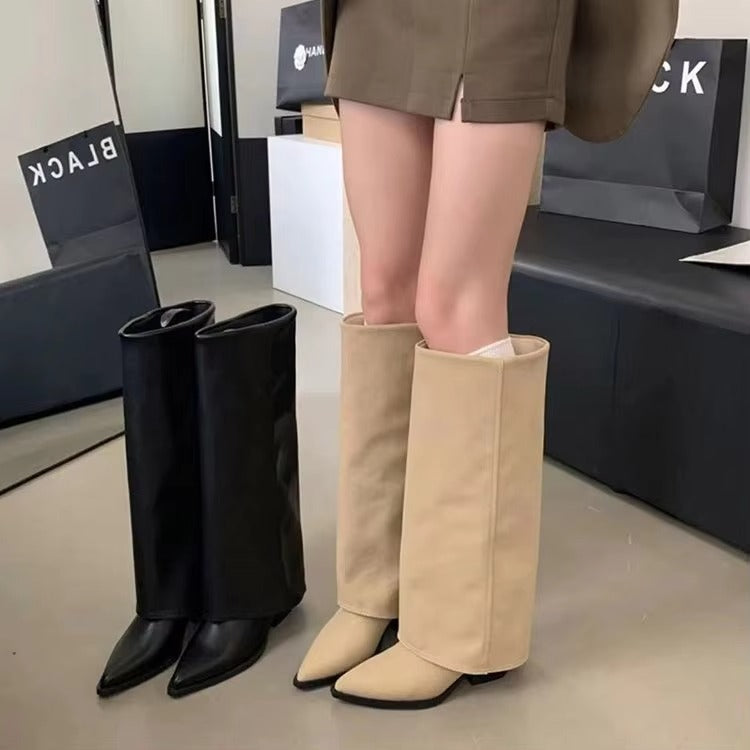Autumn-winter new pointed thick-heel pants boots 820-1 – women's, retro long, high-heel, western cowboy