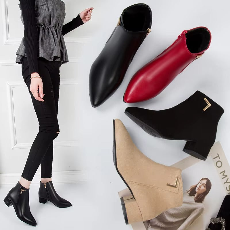 Solid color simple ankle boots – PU and suede A155