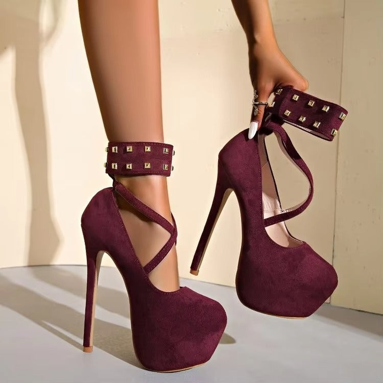 619A 16cm ultra-high-heeled sandals – platform, sexy, rivet, belt buckle, 2025 new, size 35-42, factory direct