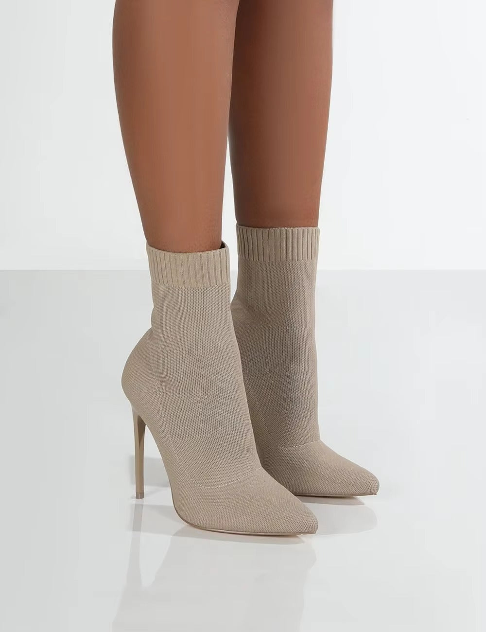 Ladies solid color high elastic boots – sexy mid-calf, thin heel, socks shoes 880