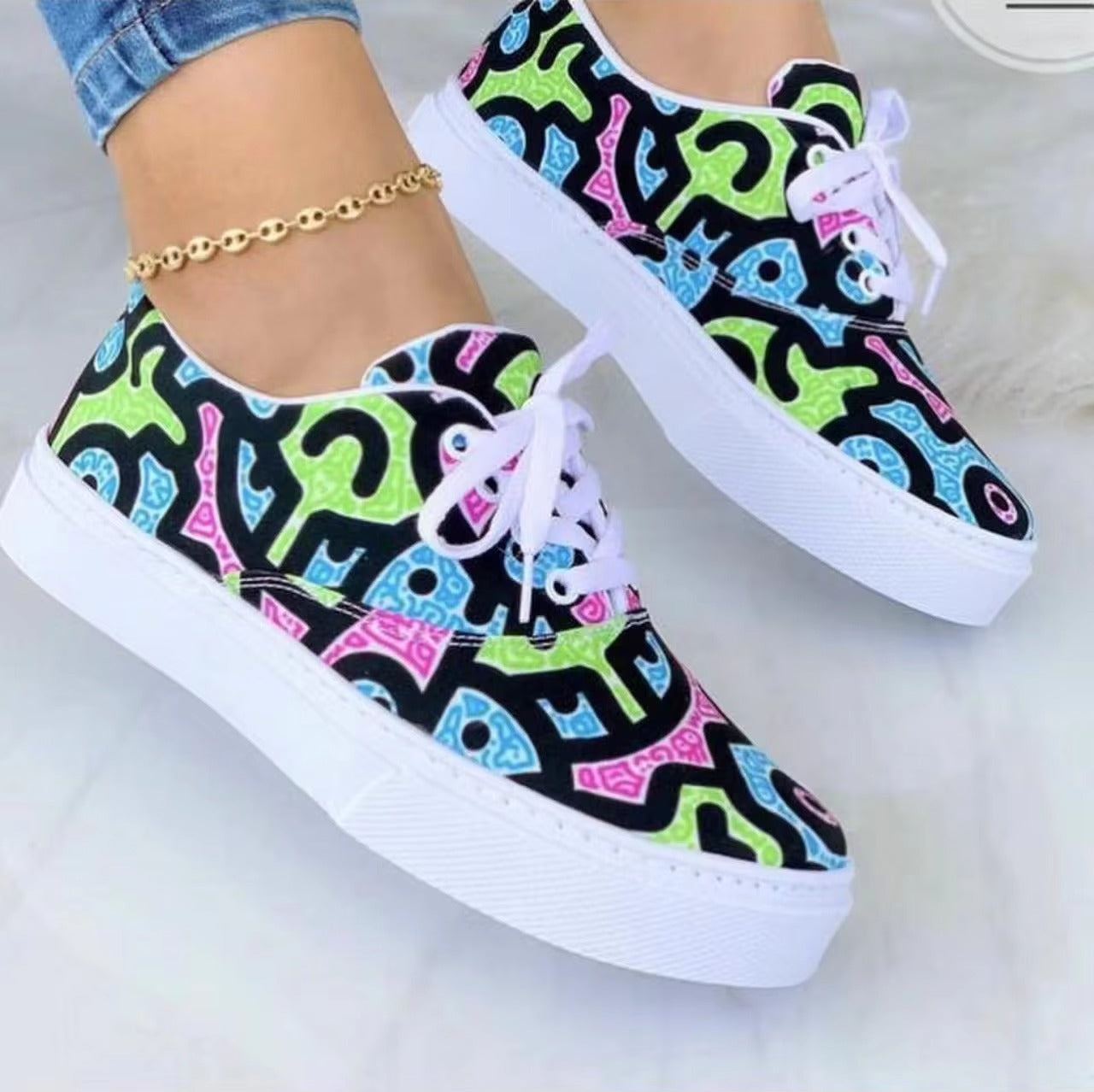 Women's cartoon graffiti casual sneakers 183
