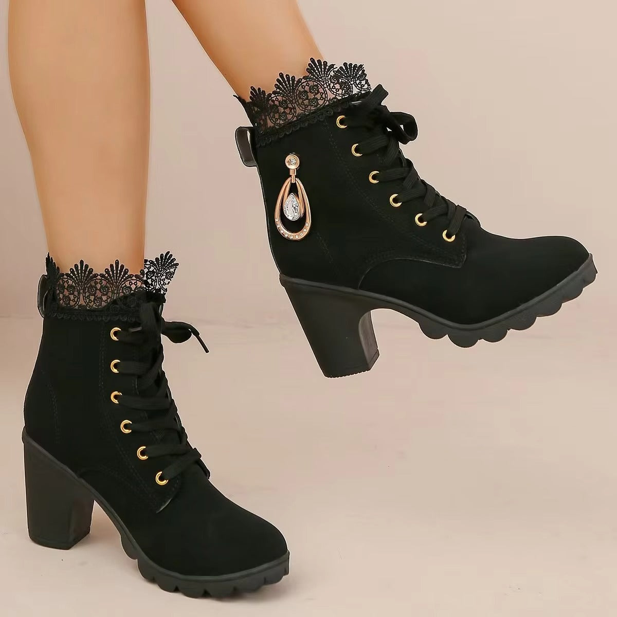 504 sexy lace suede ankle boots – lady, size 35-42, studded heeled, 2025 new design