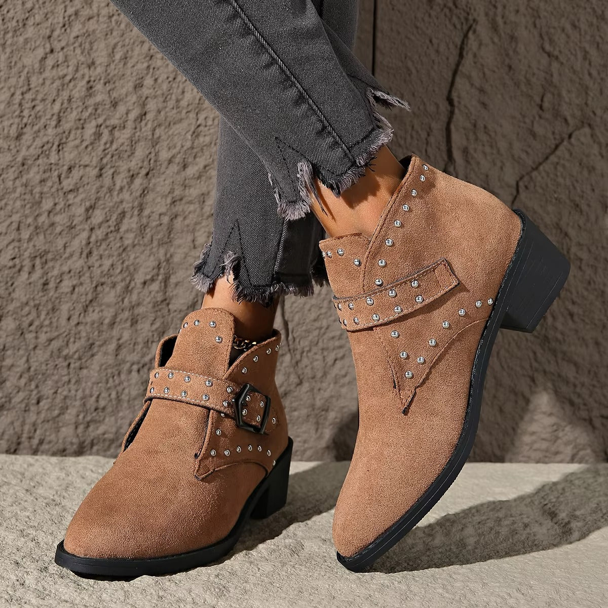 768 studded western cowboy ankle boots – PU & suede, lady, size 36-43, hot-selling, 2025 new design