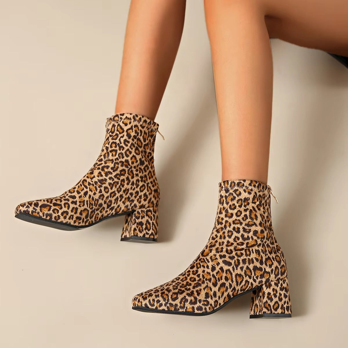 G66 simple styling suede leopard ankle boots – lady, size 36-43, studded heeled