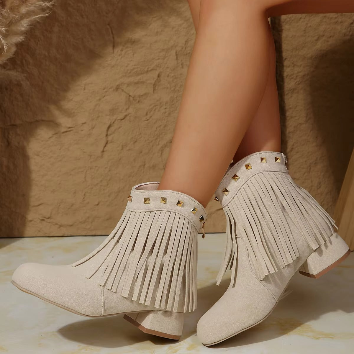 A888 western cowboy suede ankle boots – lady, tassel, size 35-43, studded heeled