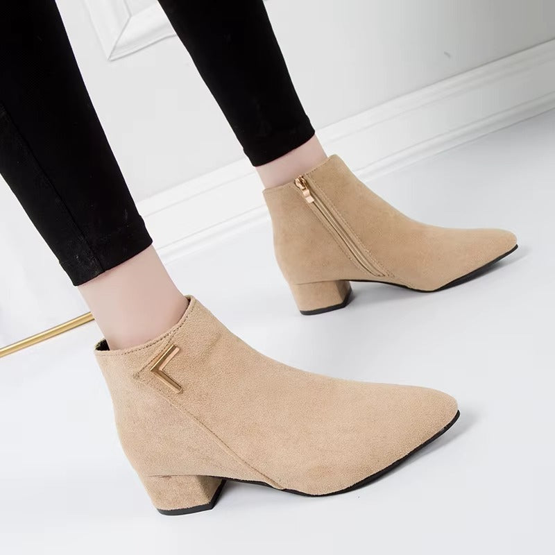 Solid color simple ankle boots – PU and suede A155