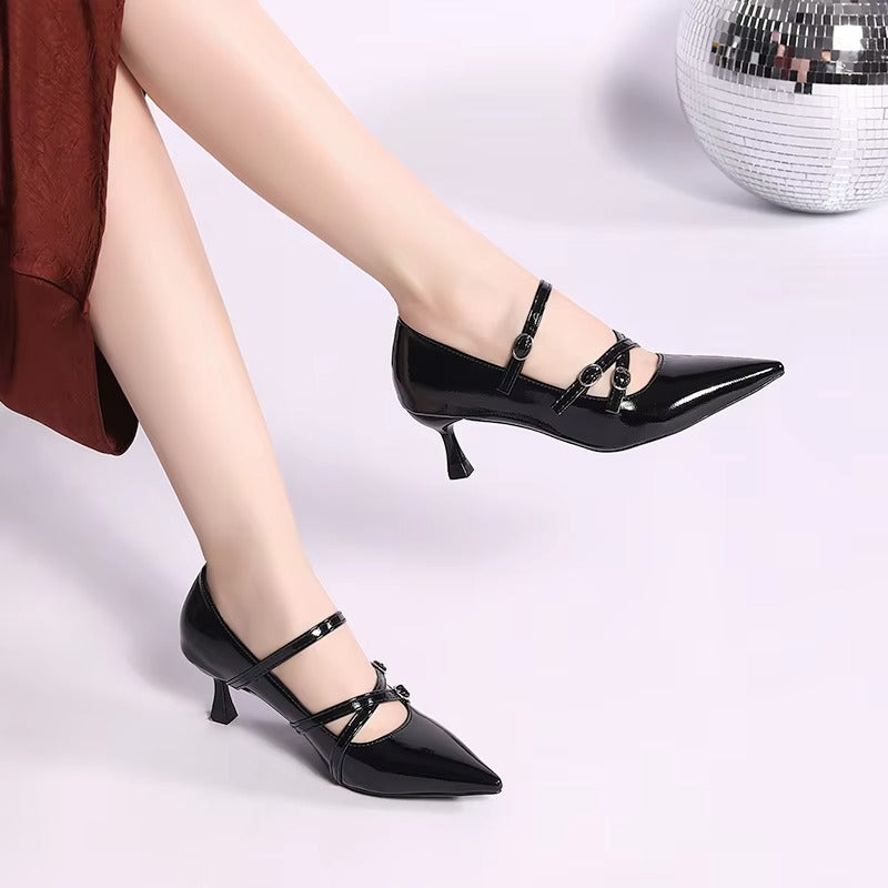 D-8 sexy black PU Mary Jane high heels – 2025 new design, size 35-42, factory direct