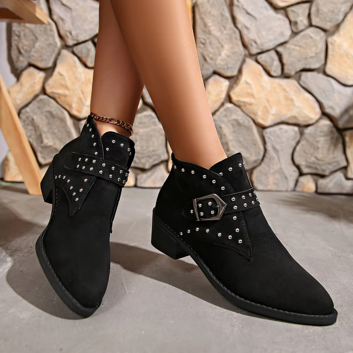 768 studded western cowboy ankle boots – PU & suede, lady, size 36-43, hot-selling, 2025 new design