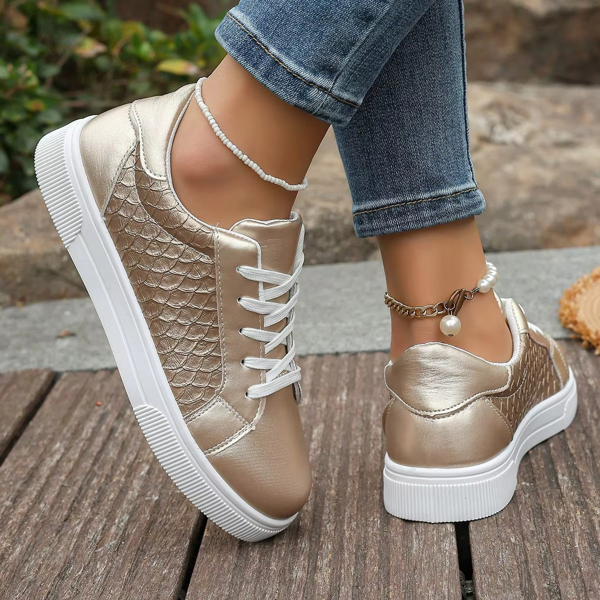 1029 2025 new design golden fish scales PU sneakers – women's, size 36-42, sports casual
