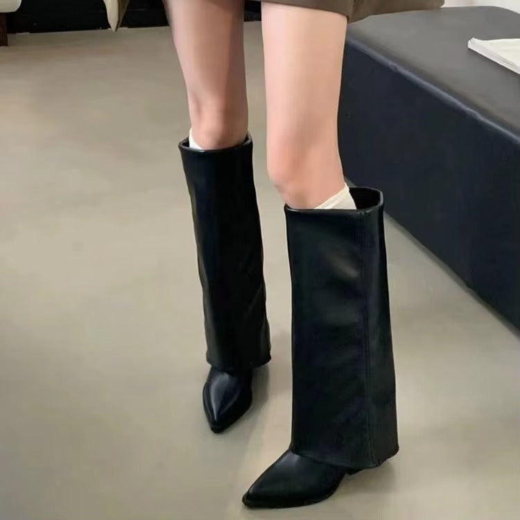 Autumn-winter new pointed thick-heel pants boots 820-1 – women's, retro long, high-heel, western cowboy