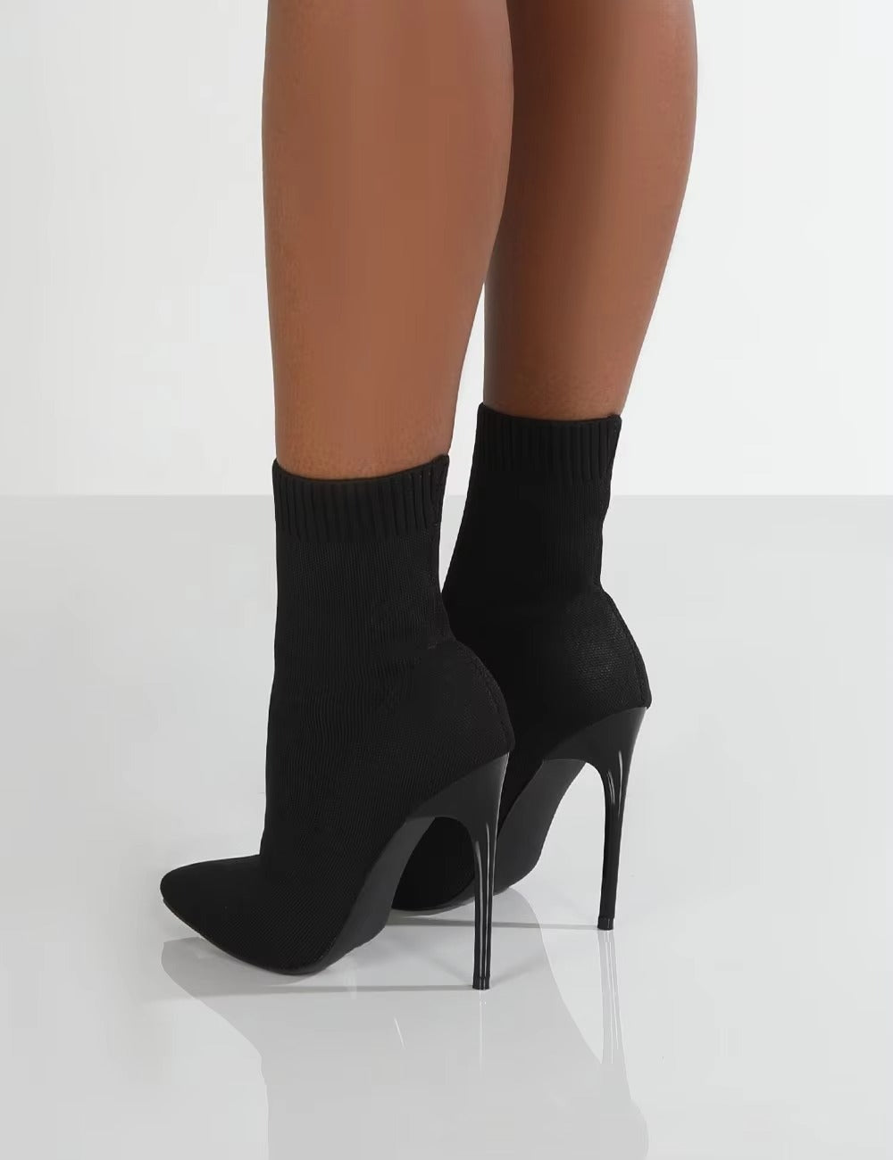 Ladies solid color high elastic boots – sexy mid-calf, thin heel, socks shoes 880