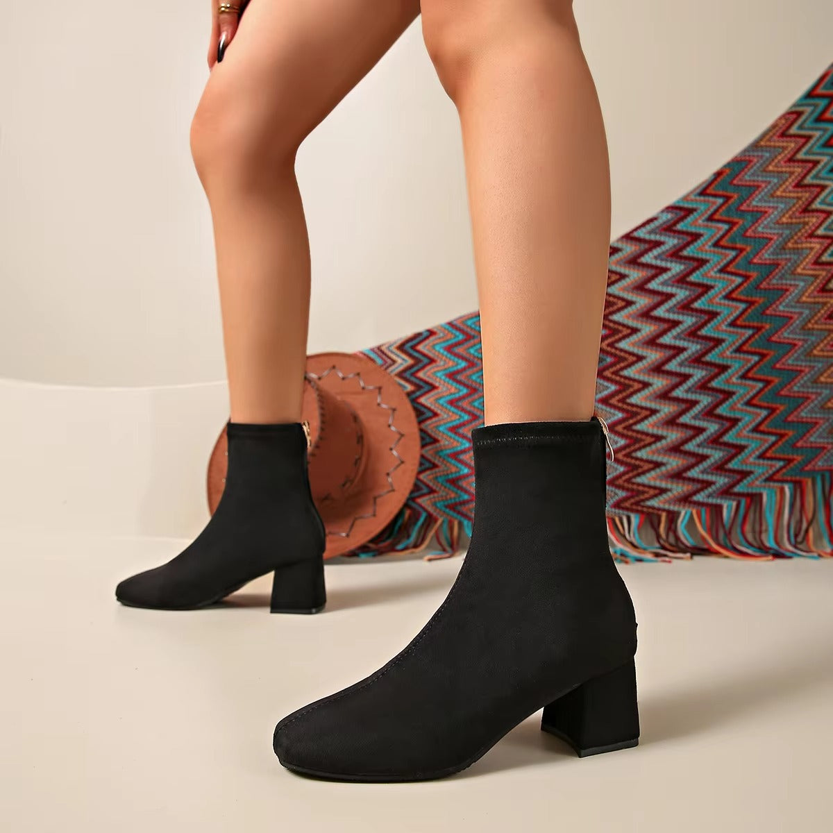 G66 simple styling suede leopard ankle boots – lady, size 36-43, studded heeled