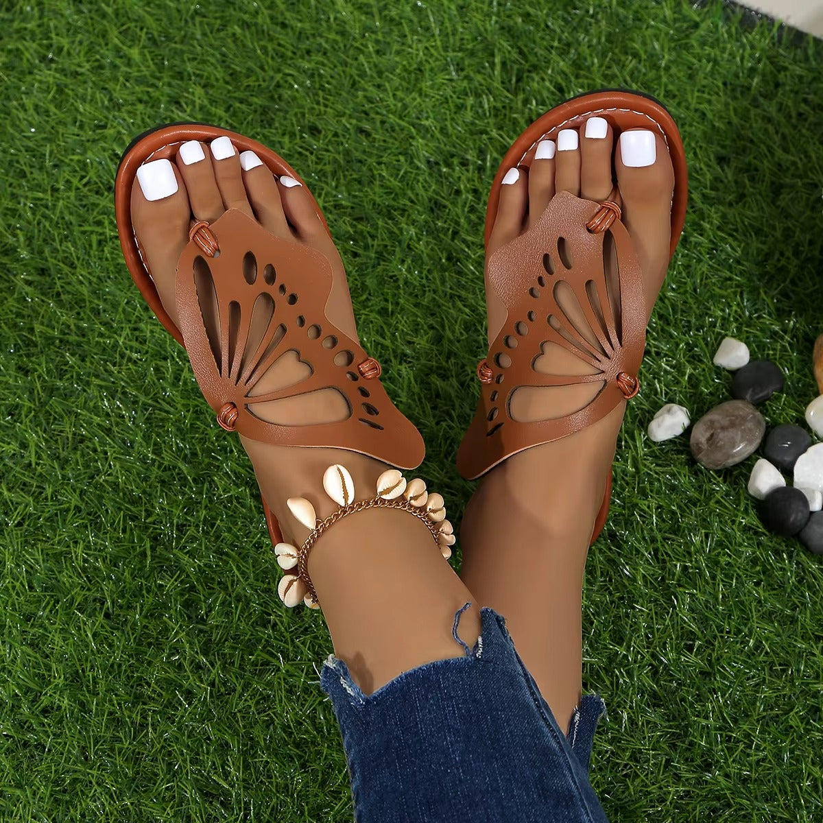212 new PU hollow butterfly wings women's sandals – low price, flat flip flop slippers