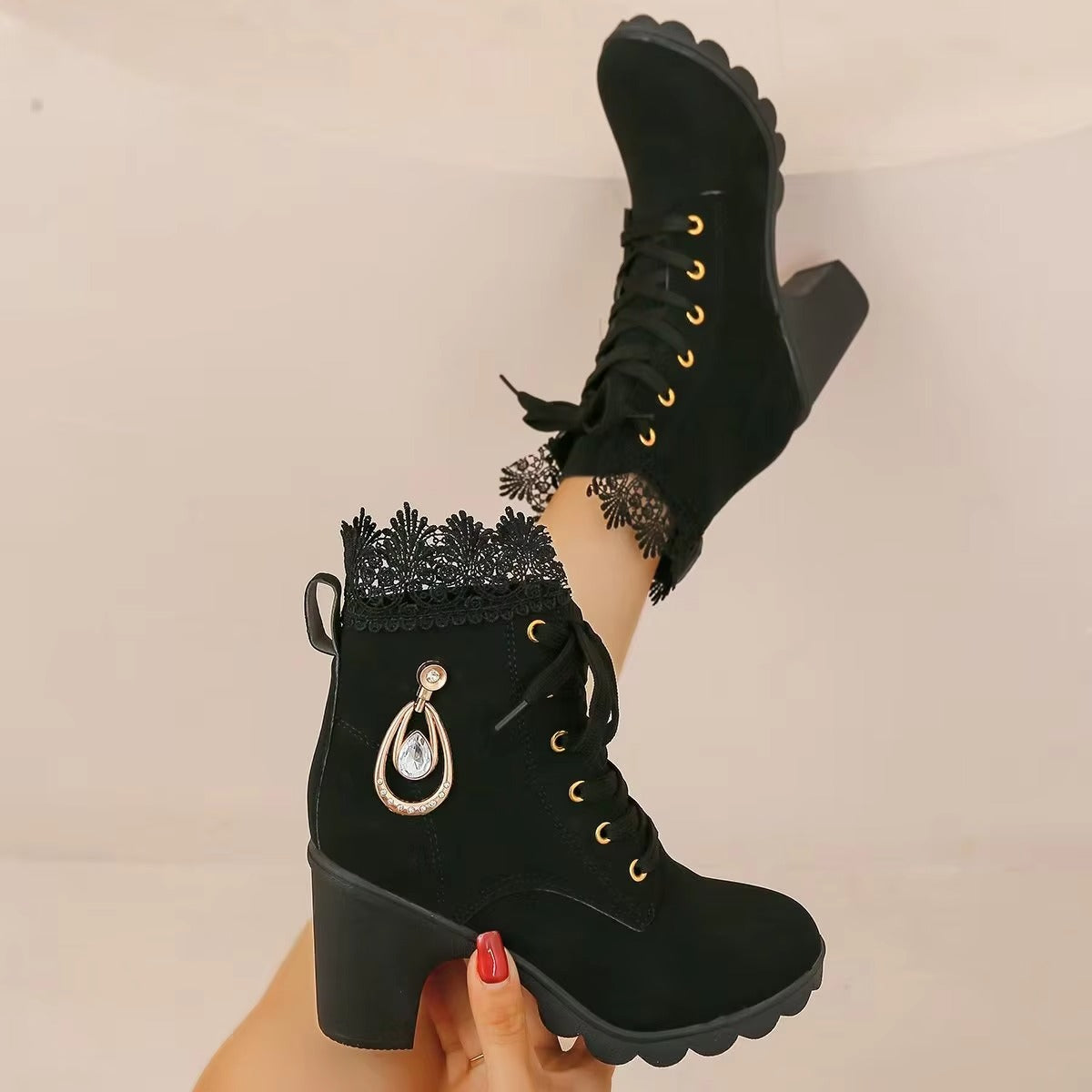 504 sexy lace suede ankle boots – lady, size 35-42, studded heeled, 2025 new design