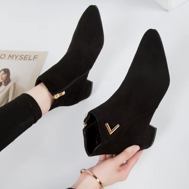 Solid color simple ankle boots – PU and suede A155