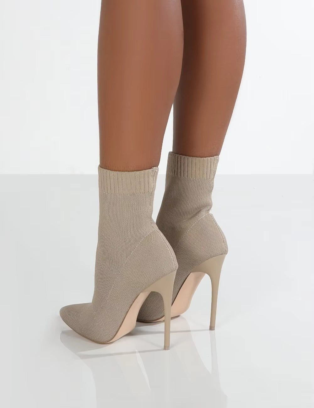 Ladies solid color high elastic boots – sexy mid-calf, thin heel, socks shoes 880