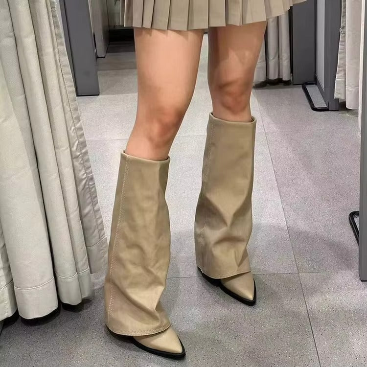 Autumn-winter new pointed thick-heel pants boots 820-1 – women's, retro long, high-heel, western cowboy