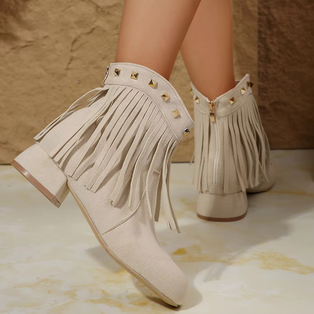 A888 western cowboy suede ankle boots – lady, tassel, size 35-43, studded heeled