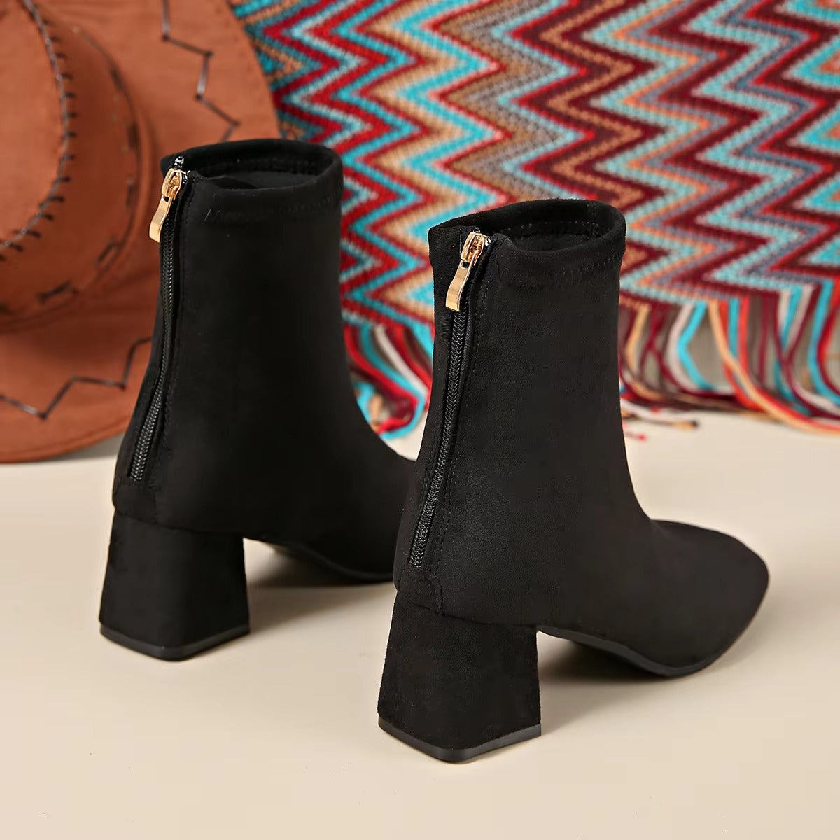 G66 simple styling suede leopard ankle boots – lady, size 36-43, studded heeled