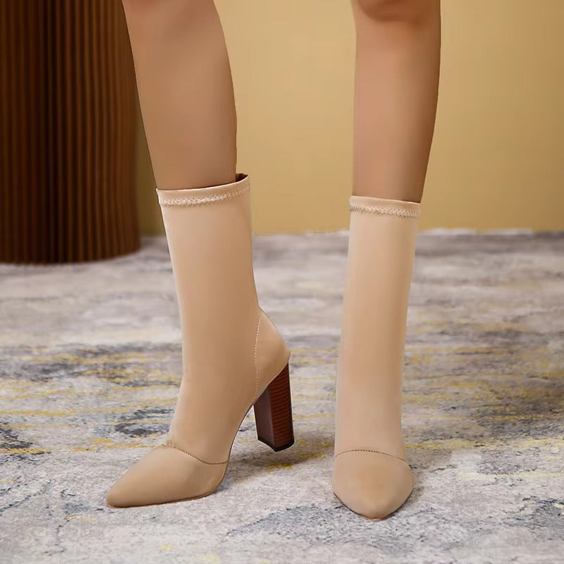 Army green cloth socks boots – women's high-heel boots 2139