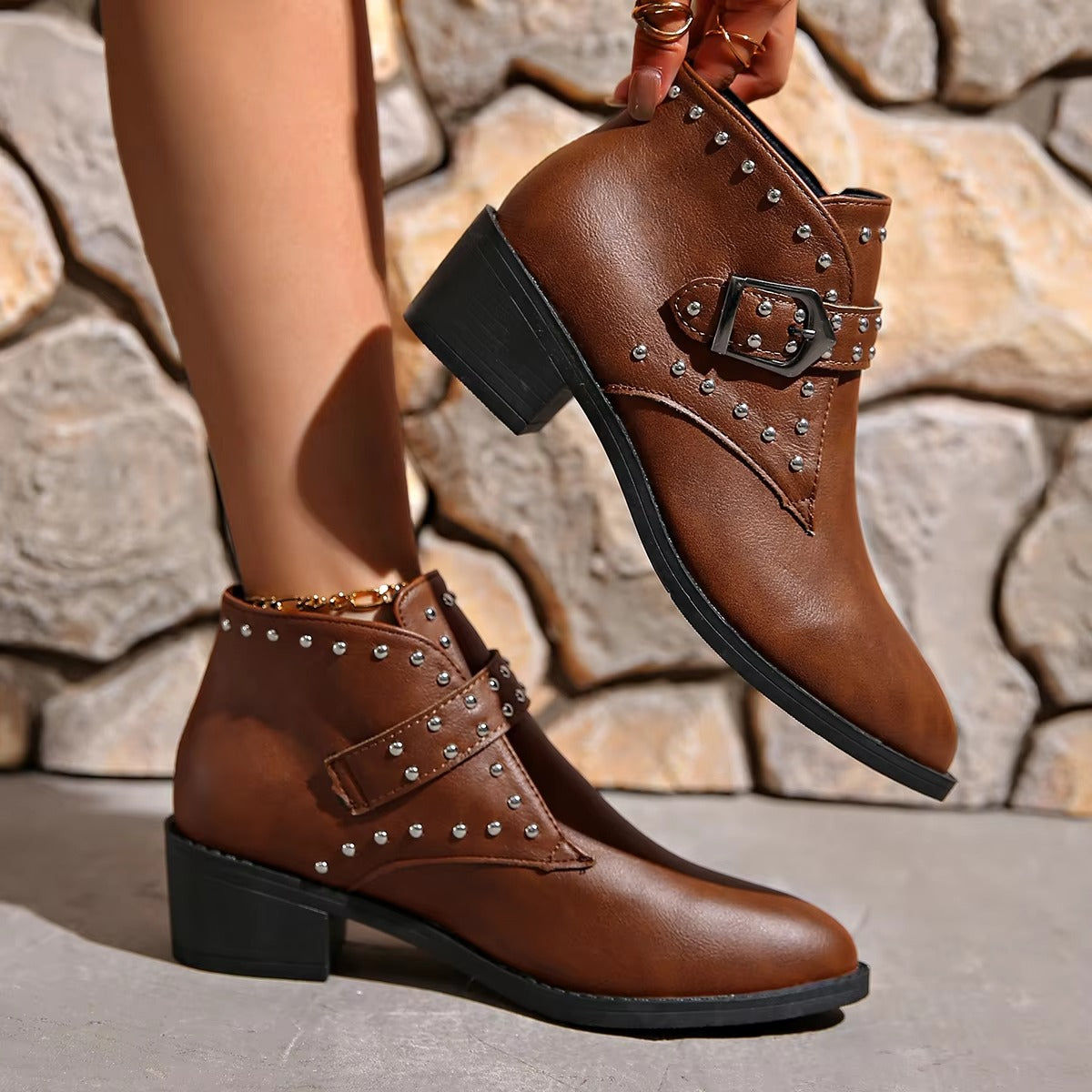 768 studded western cowboy ankle boots – PU & suede, lady, size 36-43, hot-selling, 2025 new design