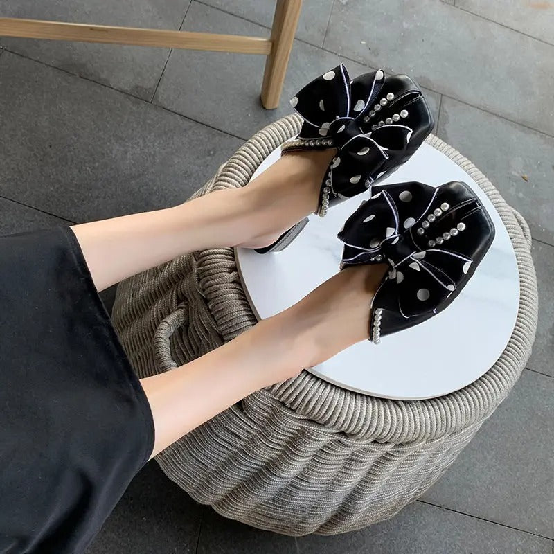 Elegant mules – size 42, women's summer casual, pointed toe, low heel, polka dot sandals, office shoes